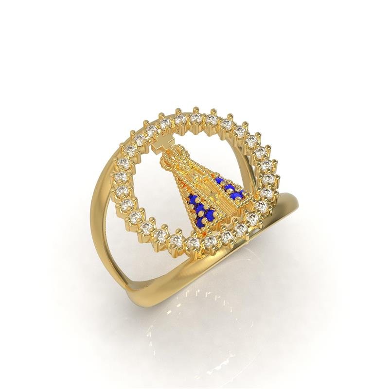 ANEL DE MOEDA NOSSA SENHORA APARECIDA C/36 PEDRAS MUDA COR DA ROUPA