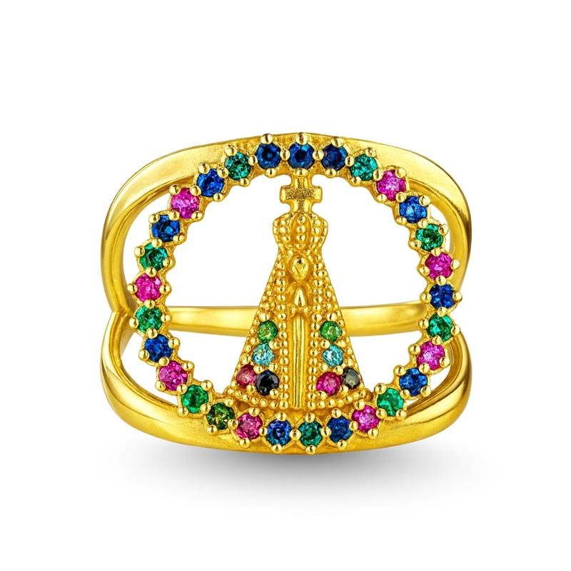 ANEL DE MOEDA NOSSA SENHORA APARECIDA C/36 PEDRAS COLORIDO