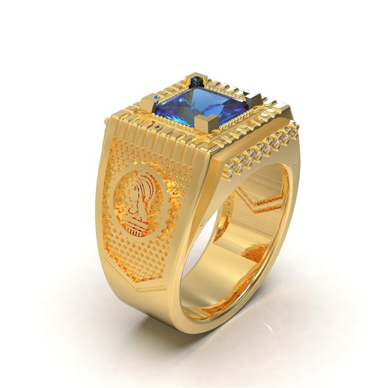 ANEL DE MOEDA FORMATURA C/ EMBLEMAS E PEDRAS NA LATERAL