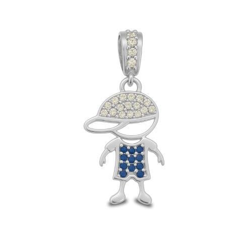 PINGENTE DE PRATA MENINO C/30 PEDRAS MUDA COR DA CAMISA DE TAMANHO 1,5X1,8
