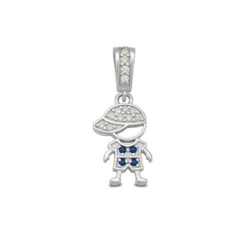 PINGENTE DE PRATA MENINO C/13 PEDRAS MUDA COR DA CAMISA DE TAMANHO 1,0X1,5