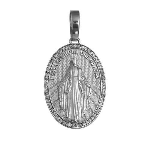 PINGENTE DE PRATA NOSSA SENHORA DAS GRAÇAS C/ 60 PEDRAS DE 1,25MM TAMANHO 2,3X3,5