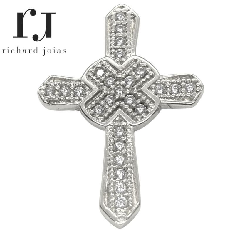 PINGENTE DE PRATA CRUCIFIXO C/ZIRCONE DE TAMANHO 4X2,7