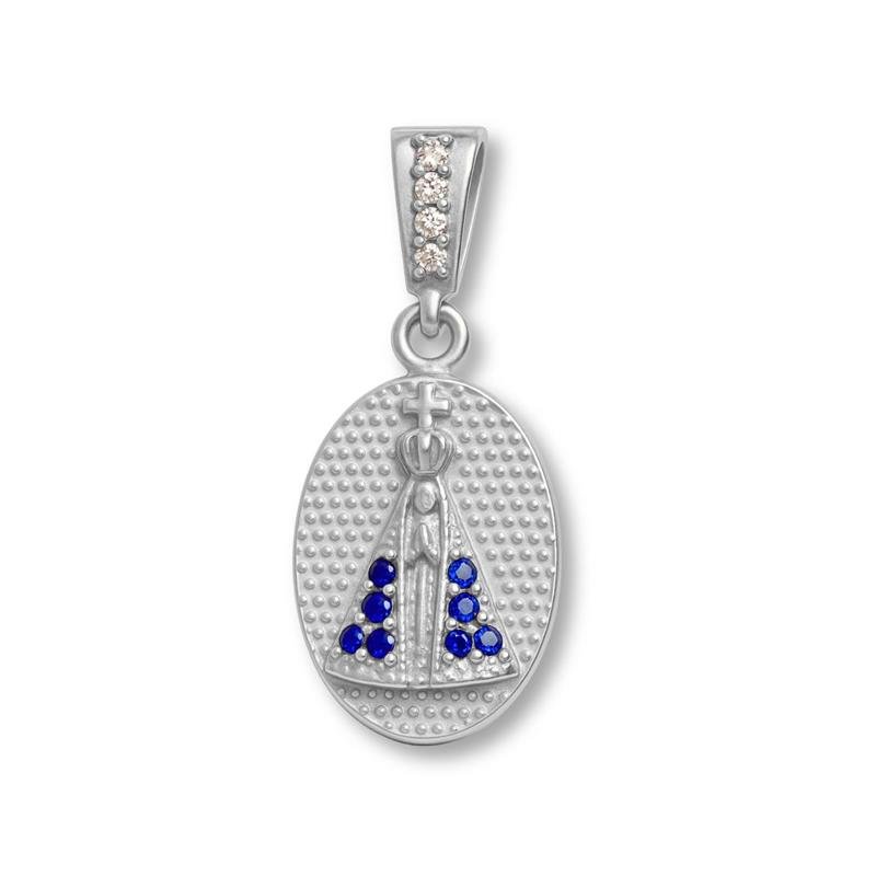 PINGENTE DE PRATA NOSSA SENHORA APARECIDA C/ 12 PEDRAS