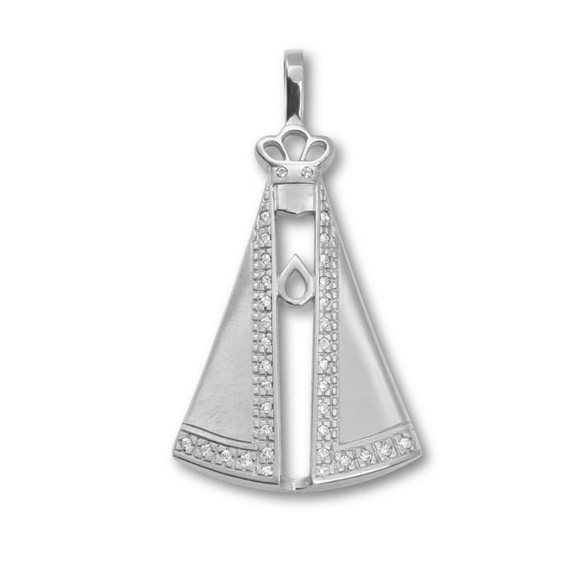 PINGENTE DE PRATA NOSSA SENHORA APARECIDA C/28 PEDRAS DE TAMANHO 3,4 X 2