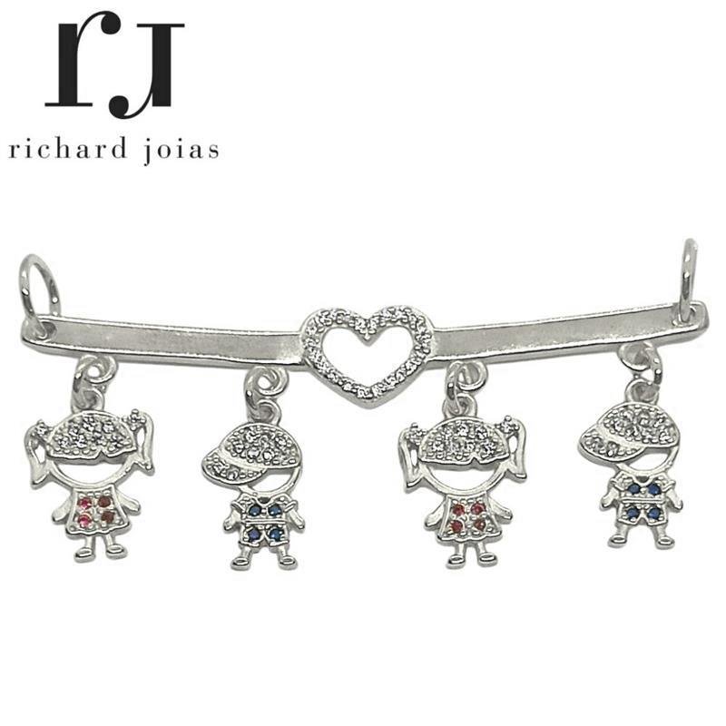 PINGENTE DE PRATA CANGA C/04 BONEQUINHOS MUDA COR DA ROUPA E 74 PEDRAS 5,5 X 2,3