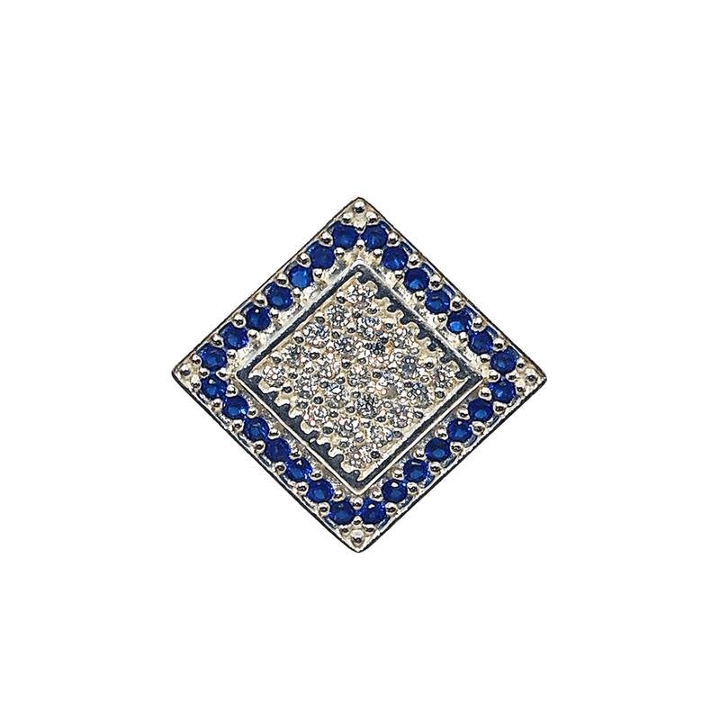 PINGENTE DE PRATA 925 A 950 LOSANGO C/ 50 PEDRAS CENTRO CRISTAL