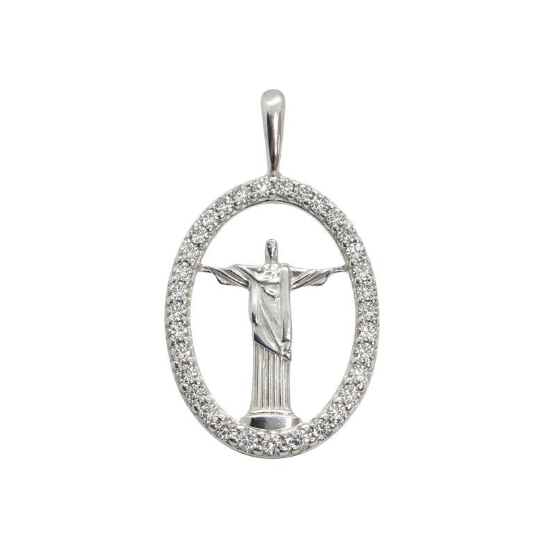 PINGENTE DE PRATA 925 A 950 CRISTO REDENTOR C/ 31 PEDRAS