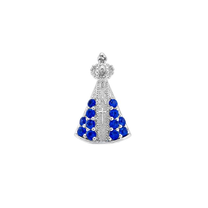 PINGENTE DE PRATA 925 A 950 NOSSA SENHORA APARECIDA C/ 12 PEDRAS TAM.P 0,5CM X 1,0MM