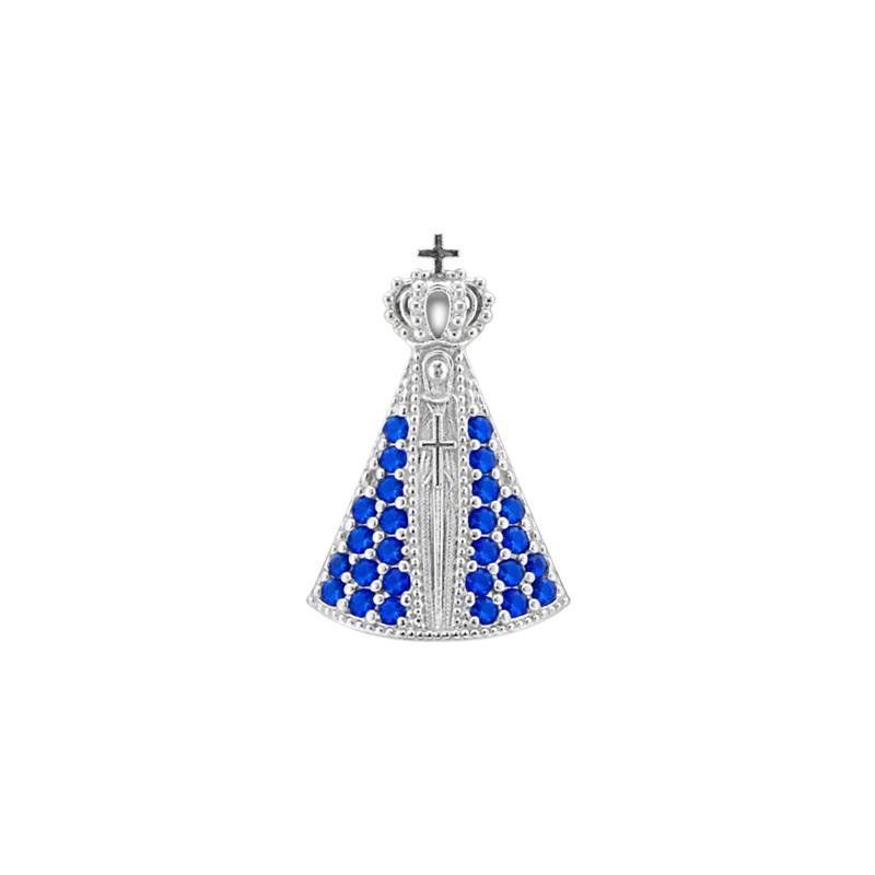 PINGENTE DE PRATA 925 A 950 NOSSA SENHORA APARECIDA C/26 PEDRAS TAM.M 1,0CMM X 1,5MM