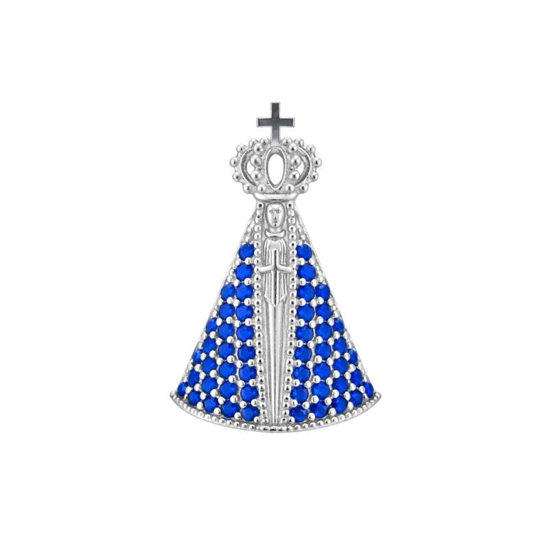 PINGENTE DE PRATA 925 A 950 NOSSA SENHORA APARECIDA C/ 50 PEDRAS TAM.G 1,5CM X 2,0MM