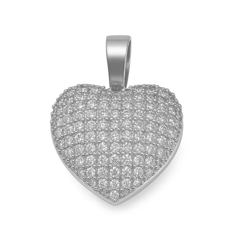 PINGENTE DE PRATA CORAÇÃO CRAVEJADO C/120 PEDRAS DE TAMANHO 2,7 X 3,0
