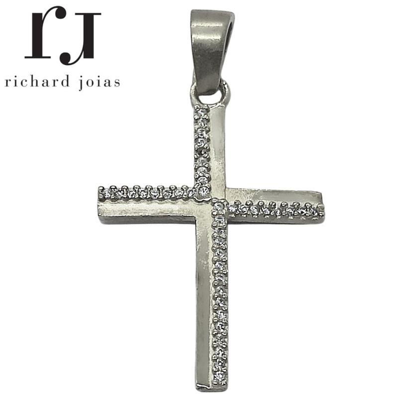 PINGENTE DE PRATA CRUZ C/40 PEDRAS DE TAMANHO 2,3 X 3,5