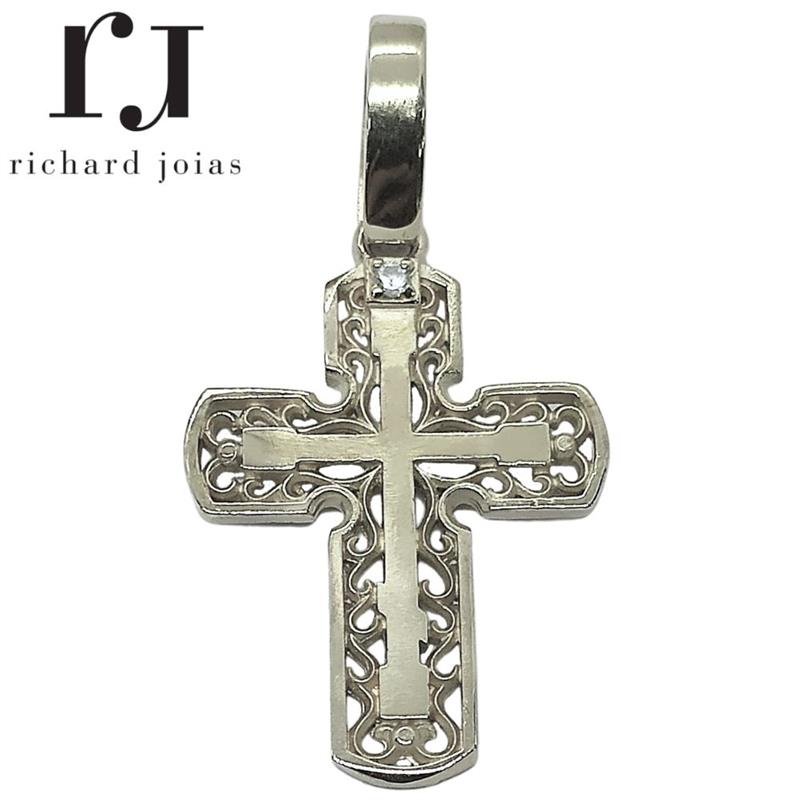 PINGENTE DE PRATA CRUZ C/01 PEDRA DE TAMANHO 2,4 X 3,5