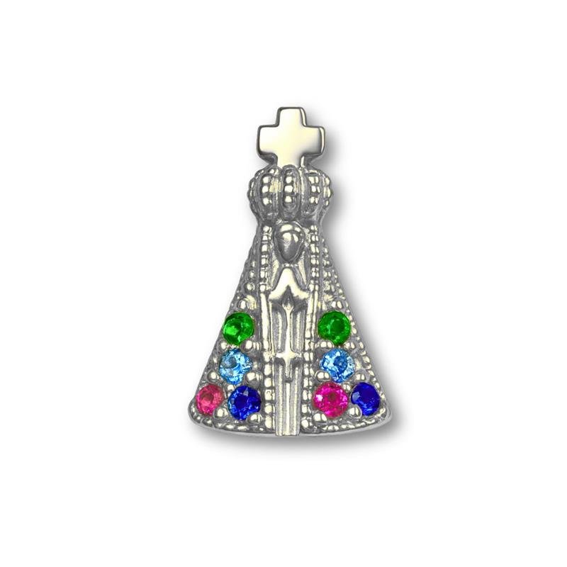 PINGENTE DE PRATA NOSSA SENHORA APARECIDA COLORIDO DE TAMANHO 1,8 X 0,8
