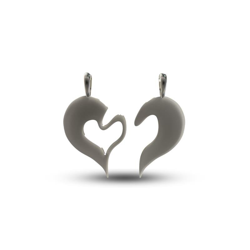 PINGENTE DE PRATA CORAÇÃO DUAS PARTES TAMANHO 2,5X3,0