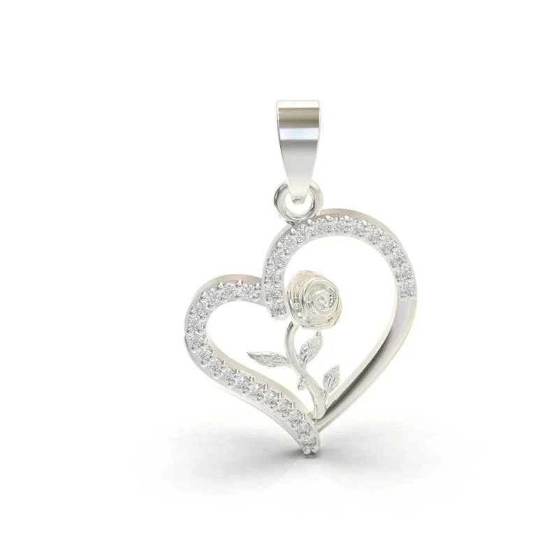 PINGENTE DE PRATA 925 A 950 CORAÇÃO FLOR 2,5 X 2,0 CM