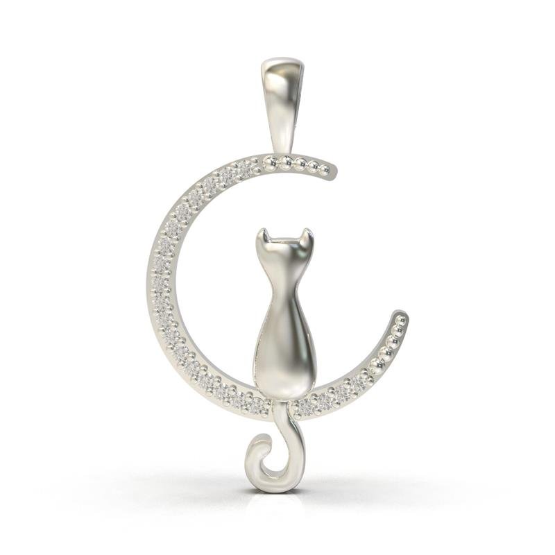 PINGENTE DE PRATA 925 A 950 LUA C/ GATO