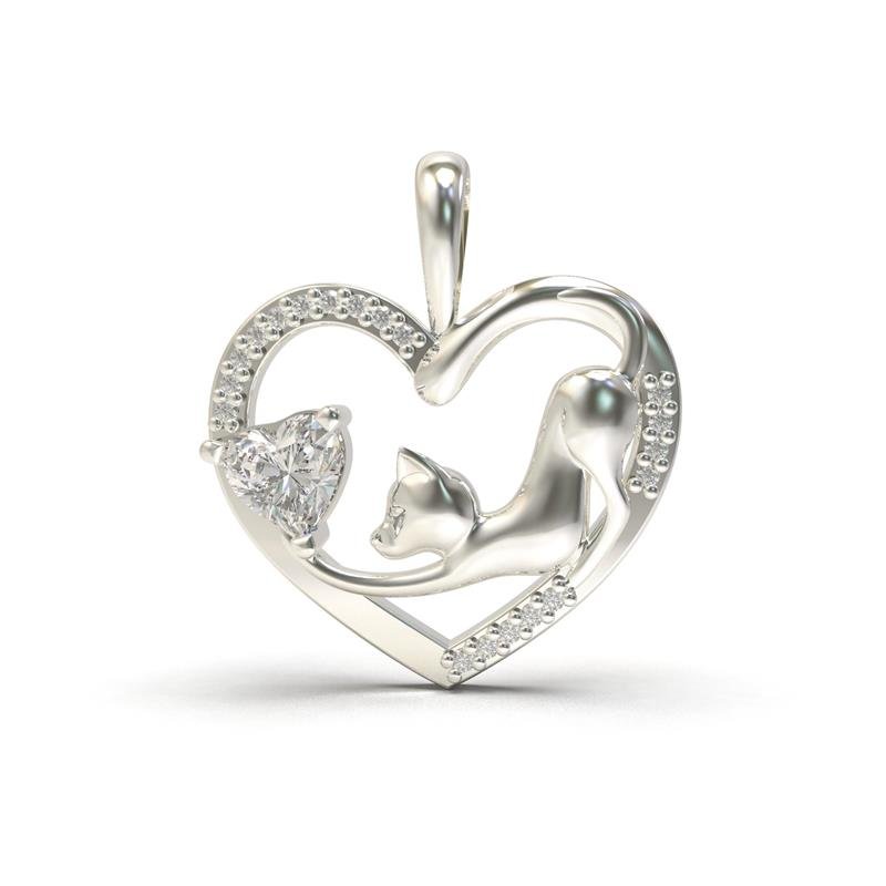PINGENTE DE PRATA 925 A 950 CORAÇÃO C/ GATO 18 X 20MM