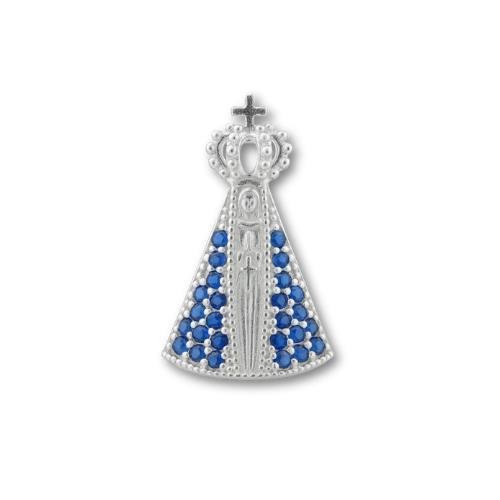 PINGENTE DE PRATA 925 NOSSA SENHORA APARECIDA C/26 PEDRAS TAM.M 1,0CMM X 1,5MM