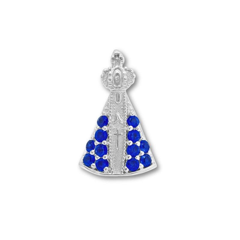 PINGENTE DE PRATA 925 NOSSA SENHORA APARECIDA C/ 12 PEDRAS TAM.P 0,5CM X 1,0MM