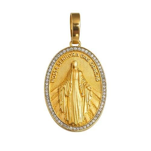 PINGENTE DE MOEDA NOSSA SENHORA DAS GRAÇAS C/ 60 PEDRAS DE 1,25MM TAMANHO 2,3X3,5
