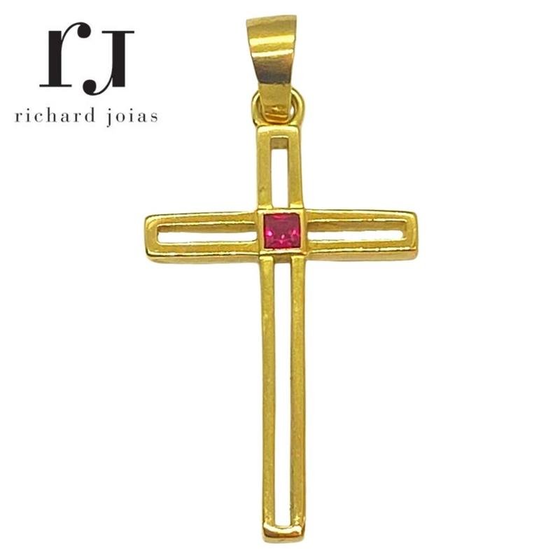 PINGENTE DE MOEDA CRUCIFIXO 4 CM PEDRA CARRE 4X4