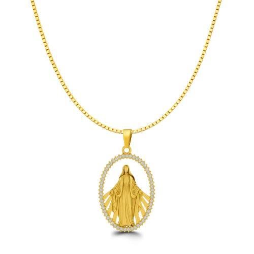 PINGENTE DE MOEDA NOSSA SENHORA DAS GRAÇAS DE TAMANHO 3,5 X 2,2 + CORRENTE FOLHEADA A OURO DE 45CM