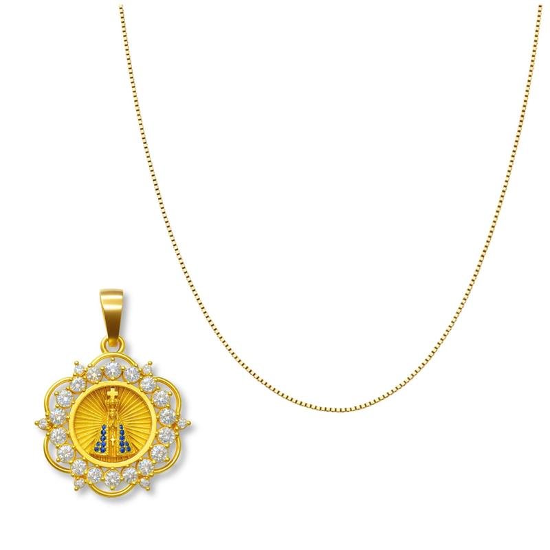 PINGENTE DE MOEDA NOSSA SENHORA APARECIDA DE TAMANHO 3X3 + CORRENTE FOLHEADA A OURO DE 45CM