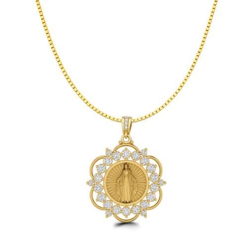 PINGENTE DE MOEDA NOSSA SENHORA DAS GRAÇAS DE TAMANHO 3X3 + CORRENTE FOLHEADA A OURO DE 40CM