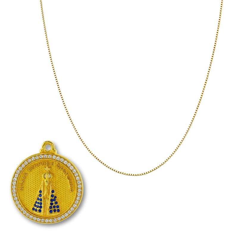 PINGENTE DE MOEDA NOSSA SENHORA APARECIDA DE TAMANHO 2,4 X 2,4 + CORRENTE FOLHEADA A OURO DE 40CM
