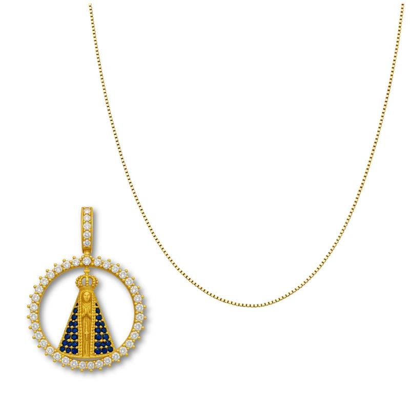PINGENTE DE MOEDA NOSSA SENHORA APARECIDA GRANDE 3,5 + CORRENTE FOLHEADA A OURO DE 40CM