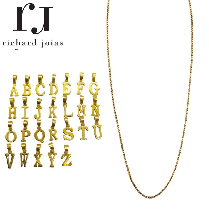 PINGENTE DE MOEDA LETRAS 1,0X1,5+ CORRENTE FOLHEADA A OURO DE 45CM