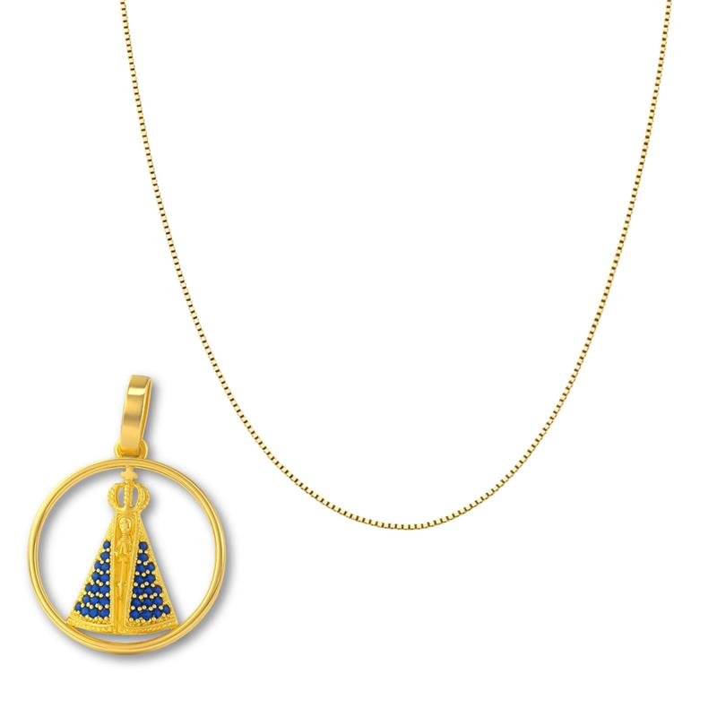 PINGENTE DE MOEDA NOSSA SENHORA APARECIDA DE TAMANHO 3,5 + CORRENTE FOLHEADA A OURO DE 40CM