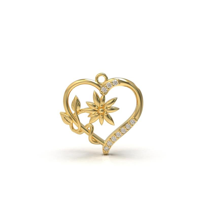 PINGENTE DE MOEDA CORAÇÃO COM FLOR 2,5 X 2,5 CM