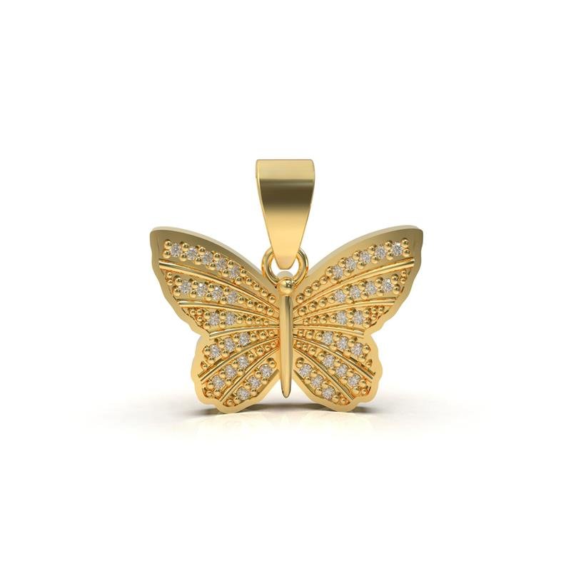 PINGENTE DE MOEDA BORBOLETA CRAVEJADA 2 X 1,5 CM