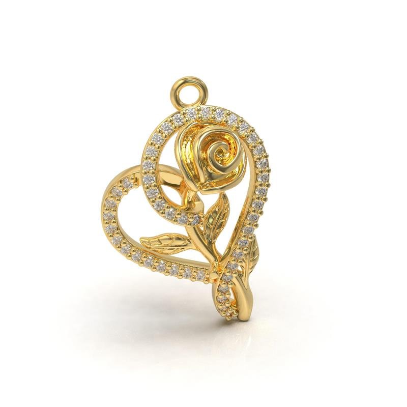 PINGENTE DE MOEDA CORAÇÃO COM ROSA 1,9 X 2,5 CM