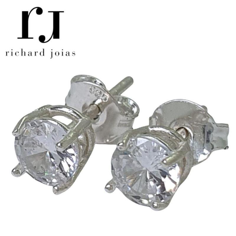 BRINCO DE PRATA PEDRA REDONDA 6MM+TARRAXA