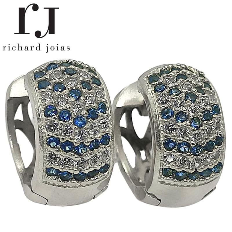 BRINCO DE PRATA COLORIDO DE PRESSÃO CRAVEJADO C/88 PEDRAS