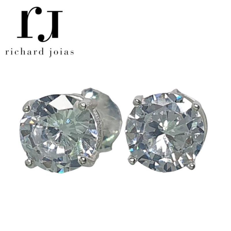 BRINCO DE PRATA PEDRA REDONDA 4MM+TARRAXA