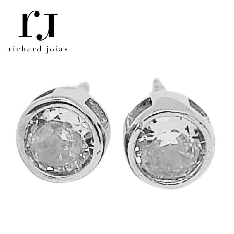 BRINCO DE PRATA REDONDO C/ PEDRA 5MM+TARRAXA