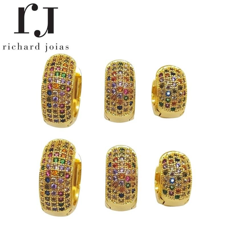 BRINCO FOLHEADO A OURO TRIO ARGOLINHAS COLORIDO