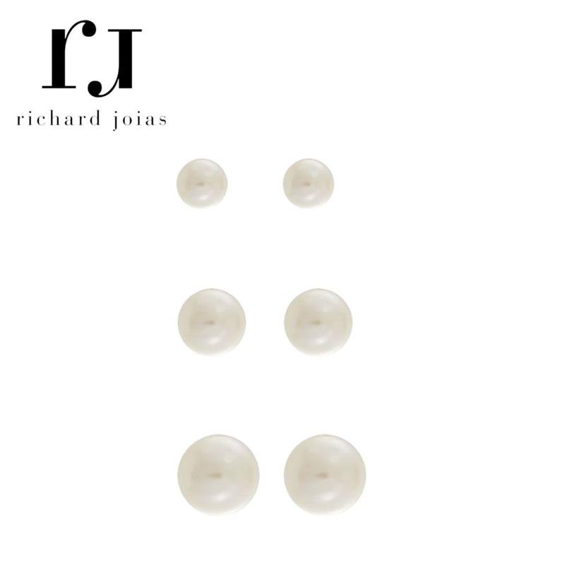 BRINCO FOLHEADO A OURO TRIO DE PÉROLAS (4MM/5MM/6MM)