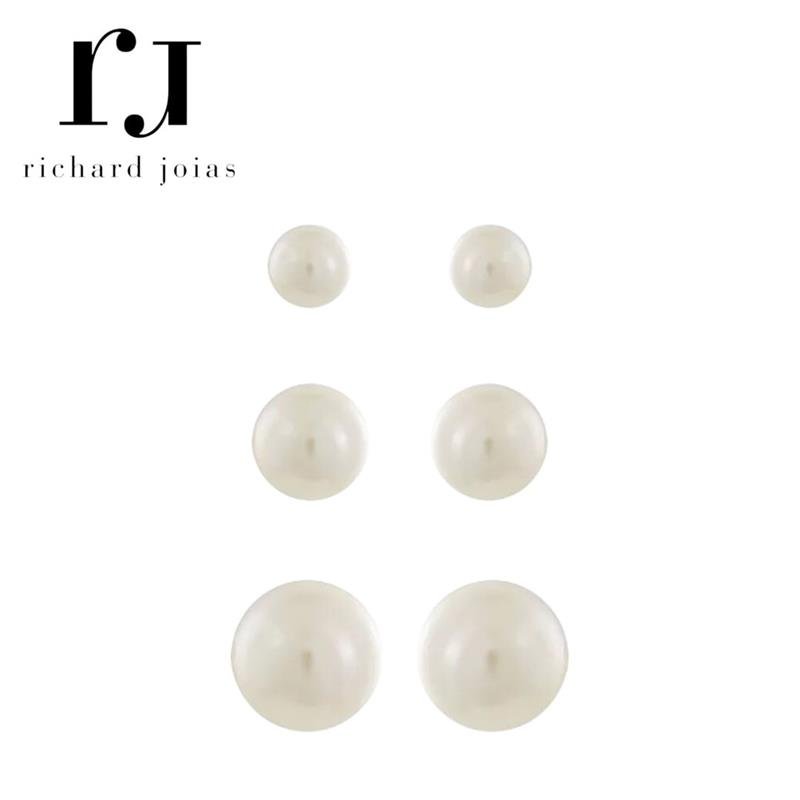 BRINCO FOLHEADO A OURO TRIO DE PÉROLAS (8MM/10MM/12MM)