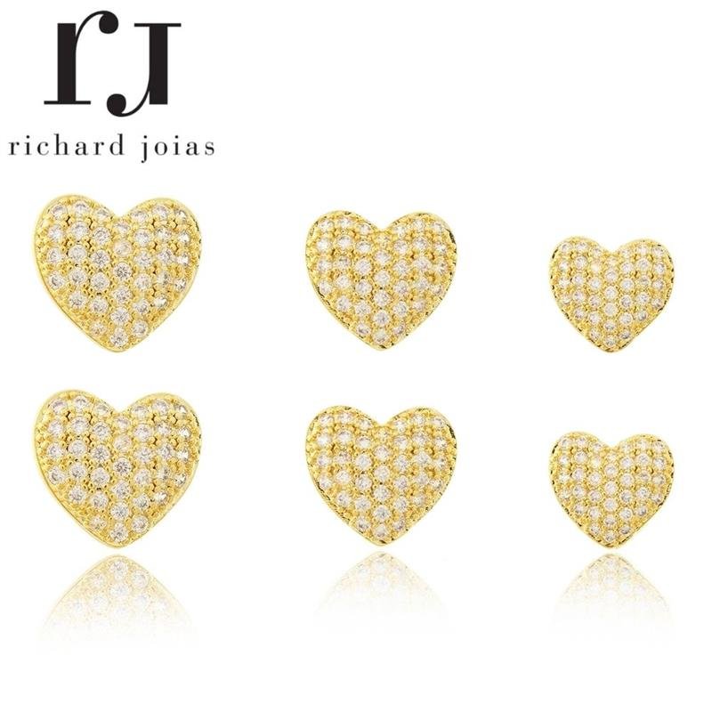 BRINCO FOLHEADO A OURO DE CORAÇÃO CRAVEJADO