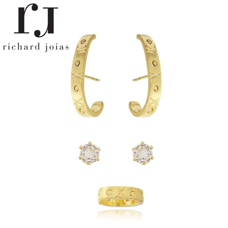 BRINCO FOLHEADO A OURO COM PIERCING FAKE