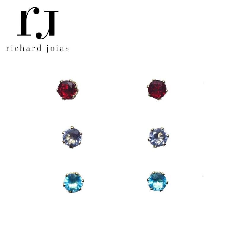 BRINCO FOLHEADO A OURO TRIO PONTO DE LUZ 4MM COLORIDO