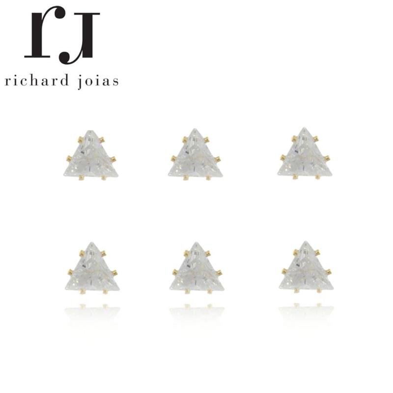 BRINCO FOLHEADO A OURO TRIO PONTO DE LUZ TRIANGULAR 3MM