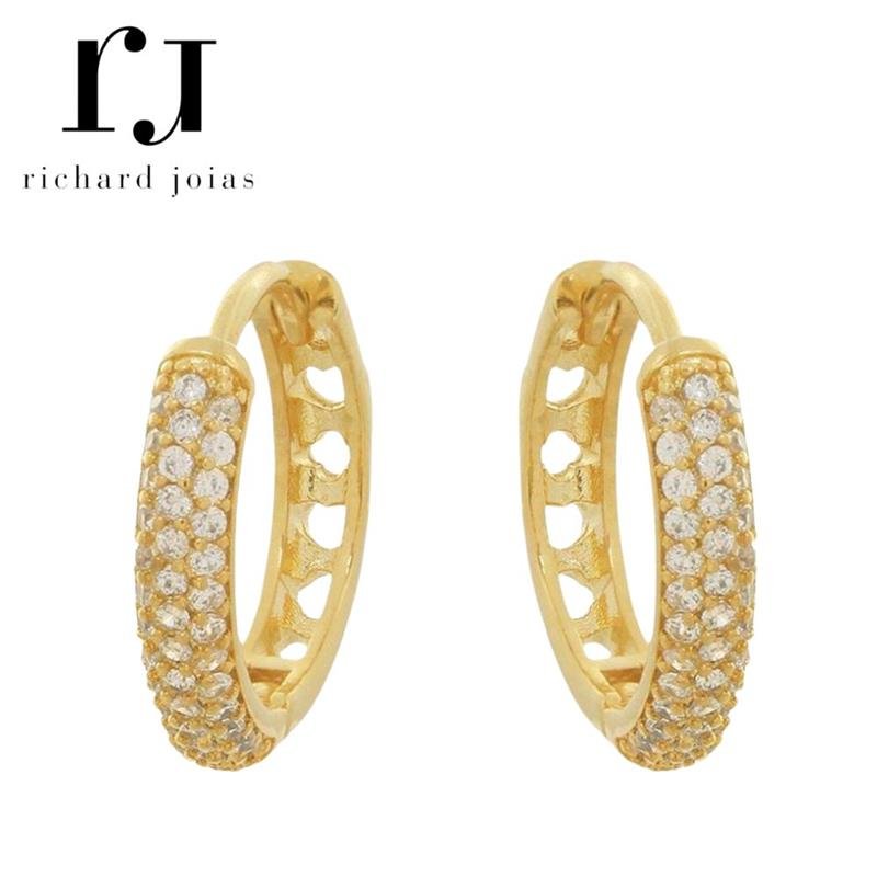 BRINCO FOLHEADO A OURO ARGOLA CRAVEJADA (5MMX17,5MM)