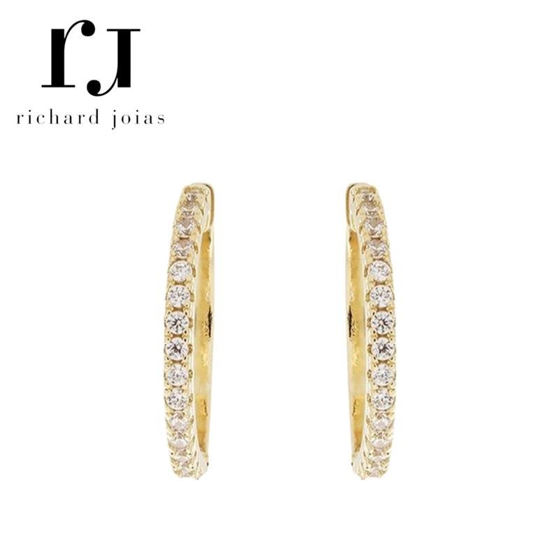 BRINCO FOLHEADO A OURO ARGOLA CRAVEJADA (23MM)